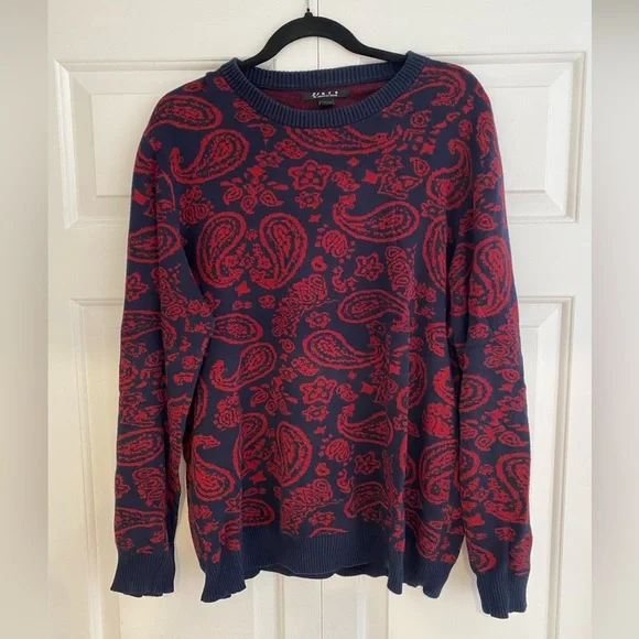 Forever 21 Red and Blue Paisley Sweater - Picture 1 of 3